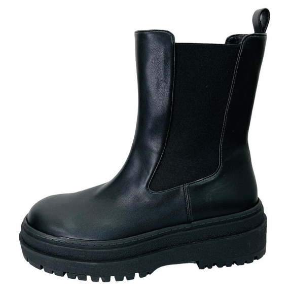 Good American NEW Faux Leather Pull-On Platform Lug-Sole Chelsea Boots Black 9 - Picture 8 of 15